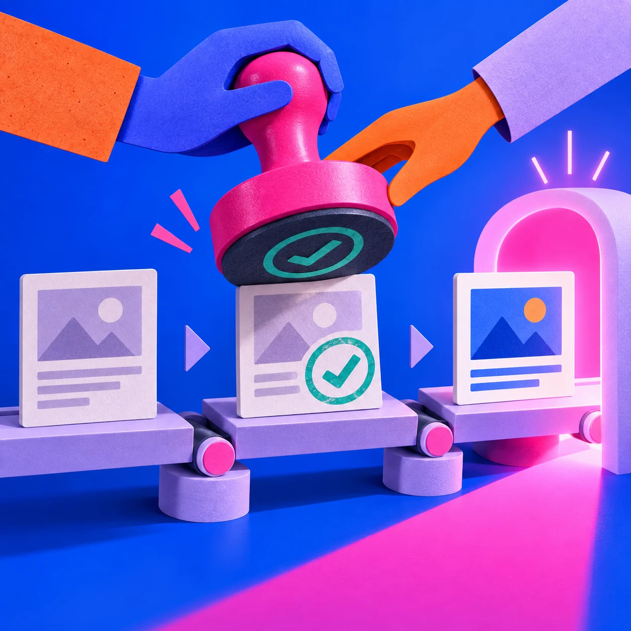 Linked content versions passing through a shared approval step
