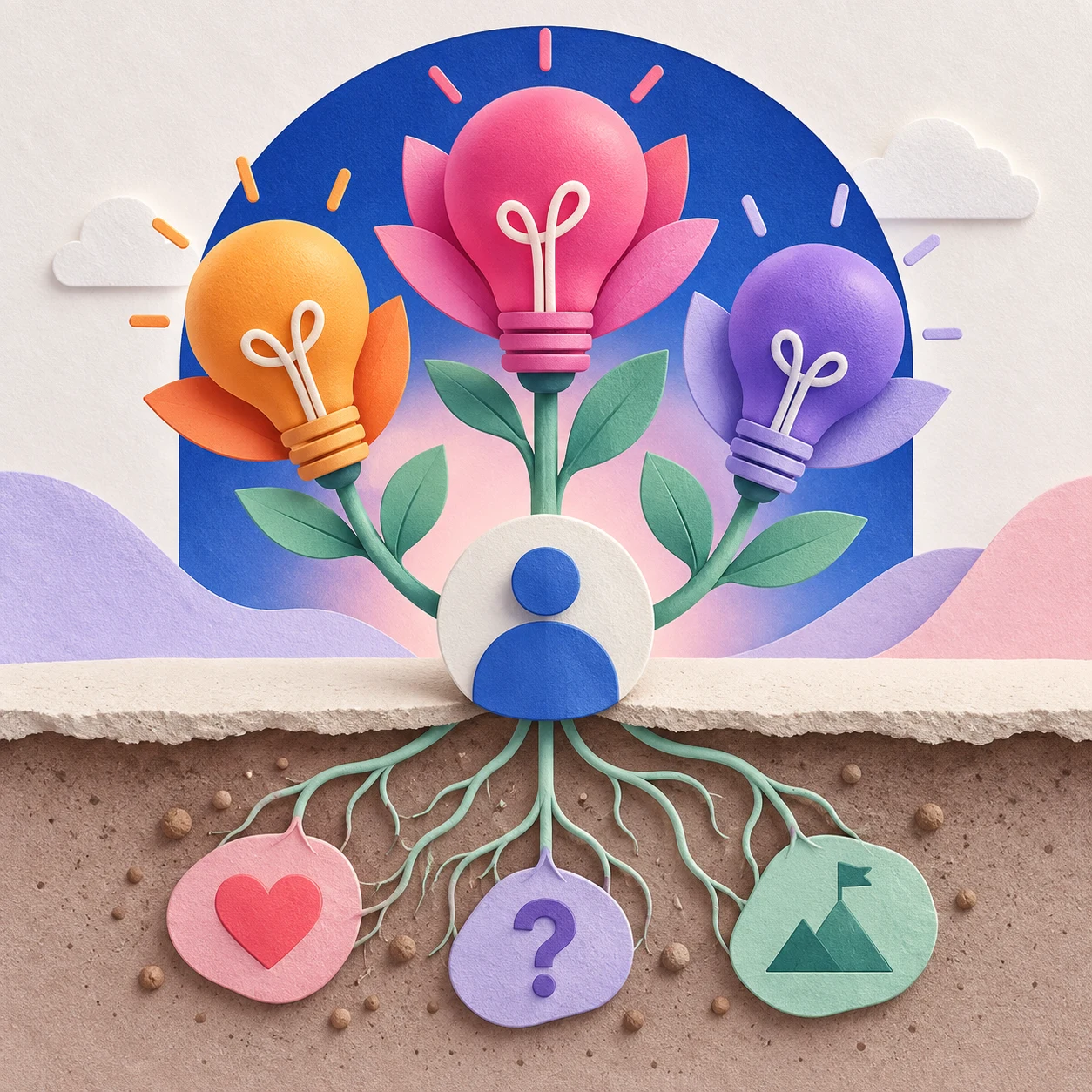 Several content ideas growing from one audience's needs and goals