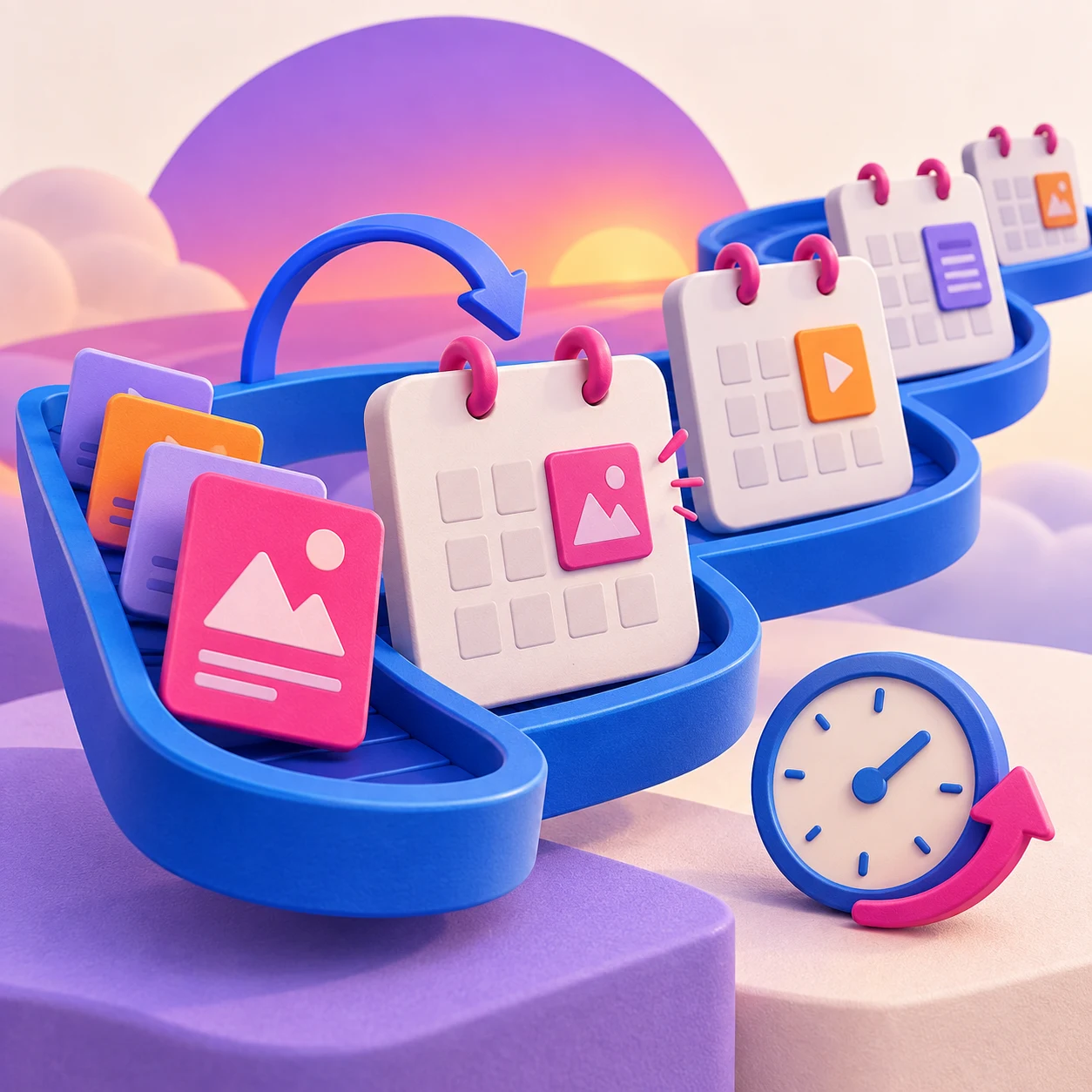 Channel-ready content moving through a coordinated publishing schedule